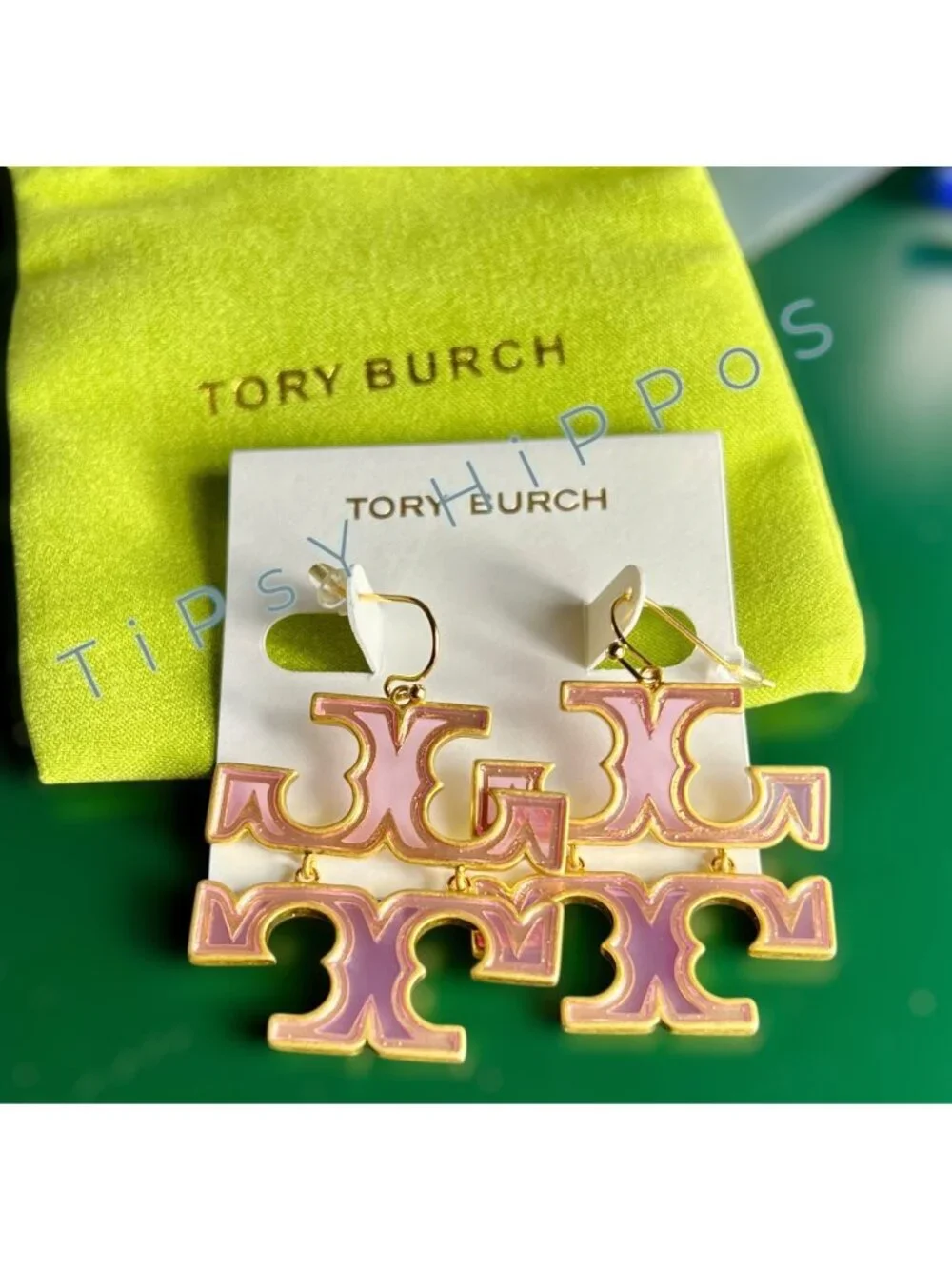 NEW! Tory Burch Pink and Gold Britten Hoop Earrings